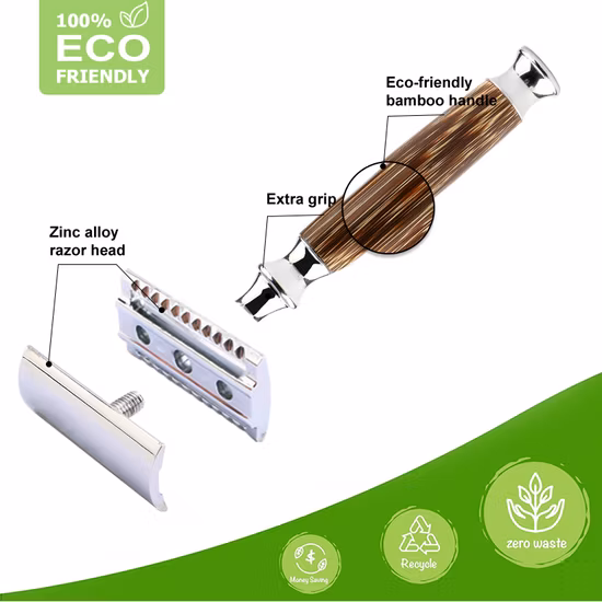 D659 Homens de Barbear Alça de Bambu Natural Eco Shave Clássico Duplo